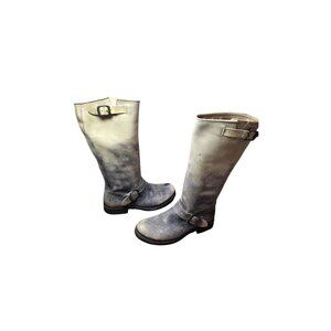 Frye Veronica Slouch Tall Leather Riding Boots Distressed Beige & Gray - Size 6B